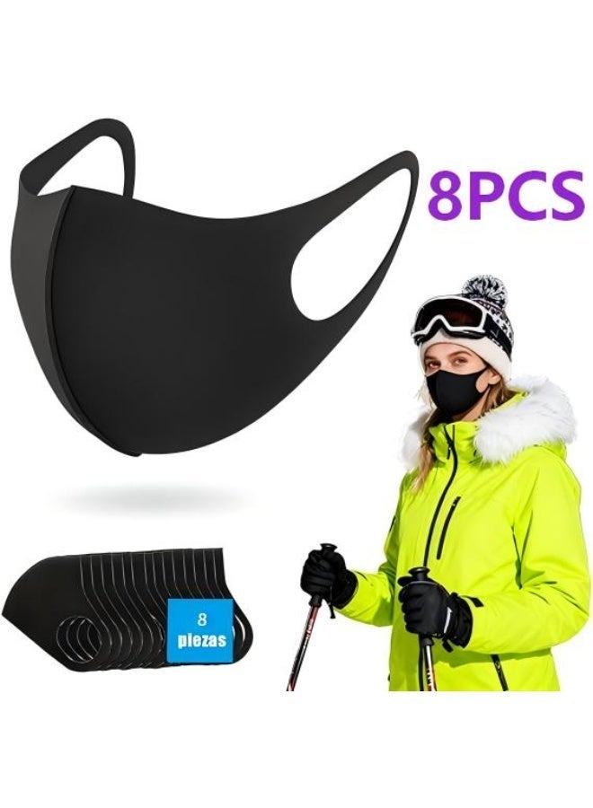 8 كمامات وجه سوداء قابلة لإعادة الاستخدام، مصنوعة من الإسفنج، قابلة للغسل، تسمح بمرور الهواء، لطيفة على البشرة، أنيقة ومتعددة الاستخدامات، مناسبة للرجال والنساء البالغين، غطاء للحماية من الغبار، مناسبة للسفر والرياضة في الهواء الطلق، ليست من القماش (مغلفة بشكل فردي). - Image 1